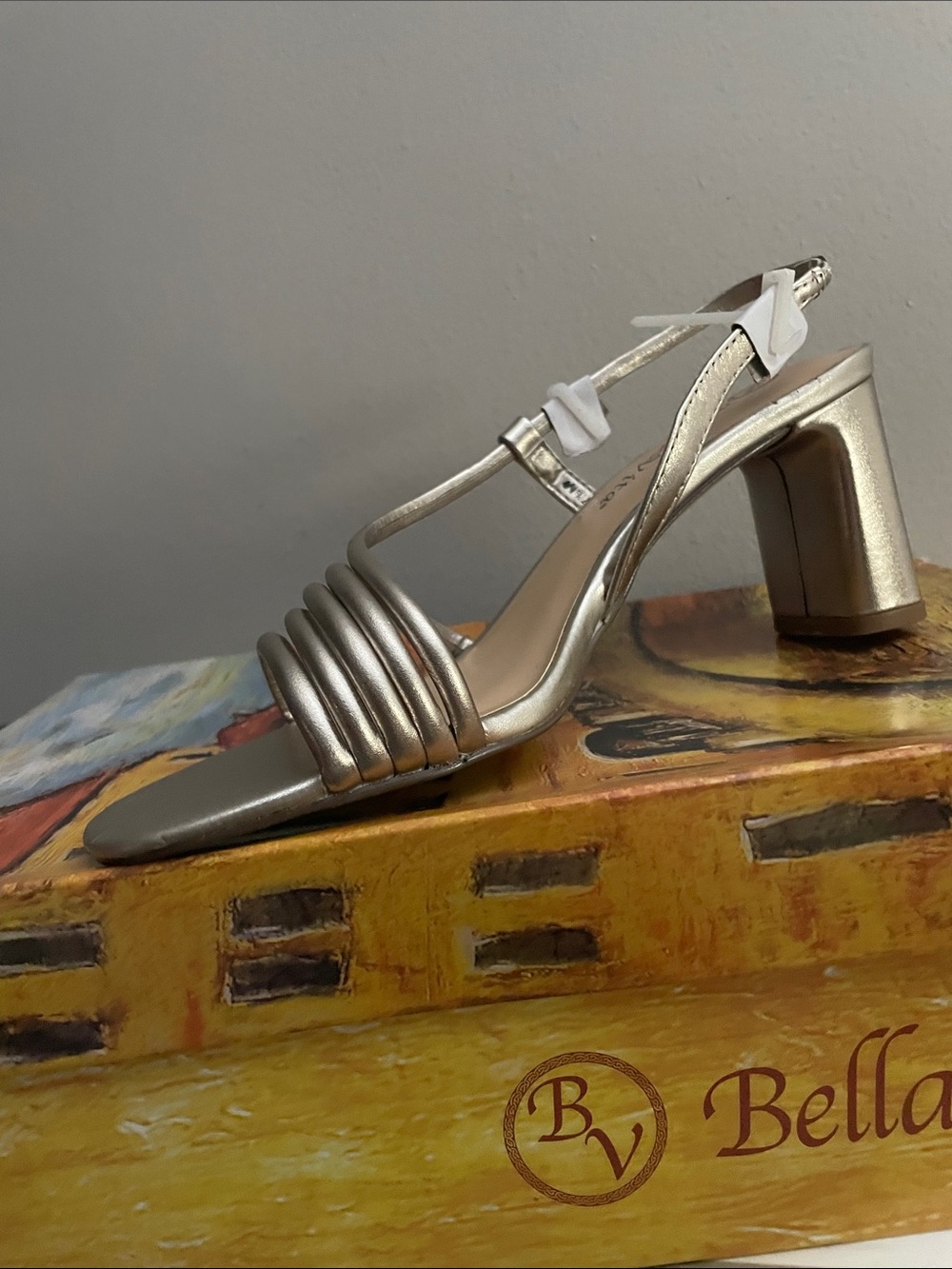 Bella Vita Metallic Silver Block Heel Slingback Sandal